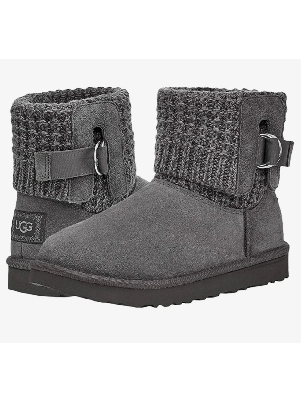 NWOB UGG Classic Solene Mini Flat Ankle Bootie Charcoal Gray Knit & Suede SZ 11